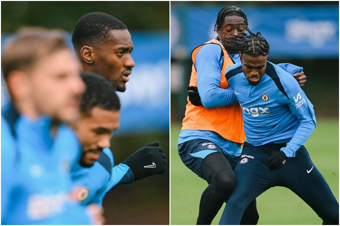 Para pemain Chelsea saat berlatih.