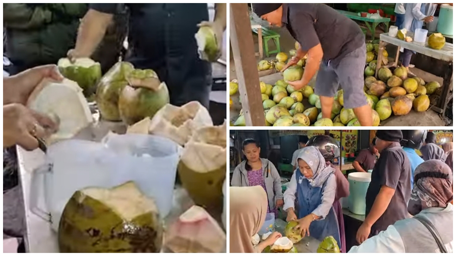 Pedagang es kelapa di sepanjang Jalan Raya Sukahati, Kecamatan Cibinong, Kabupaten Bogor.