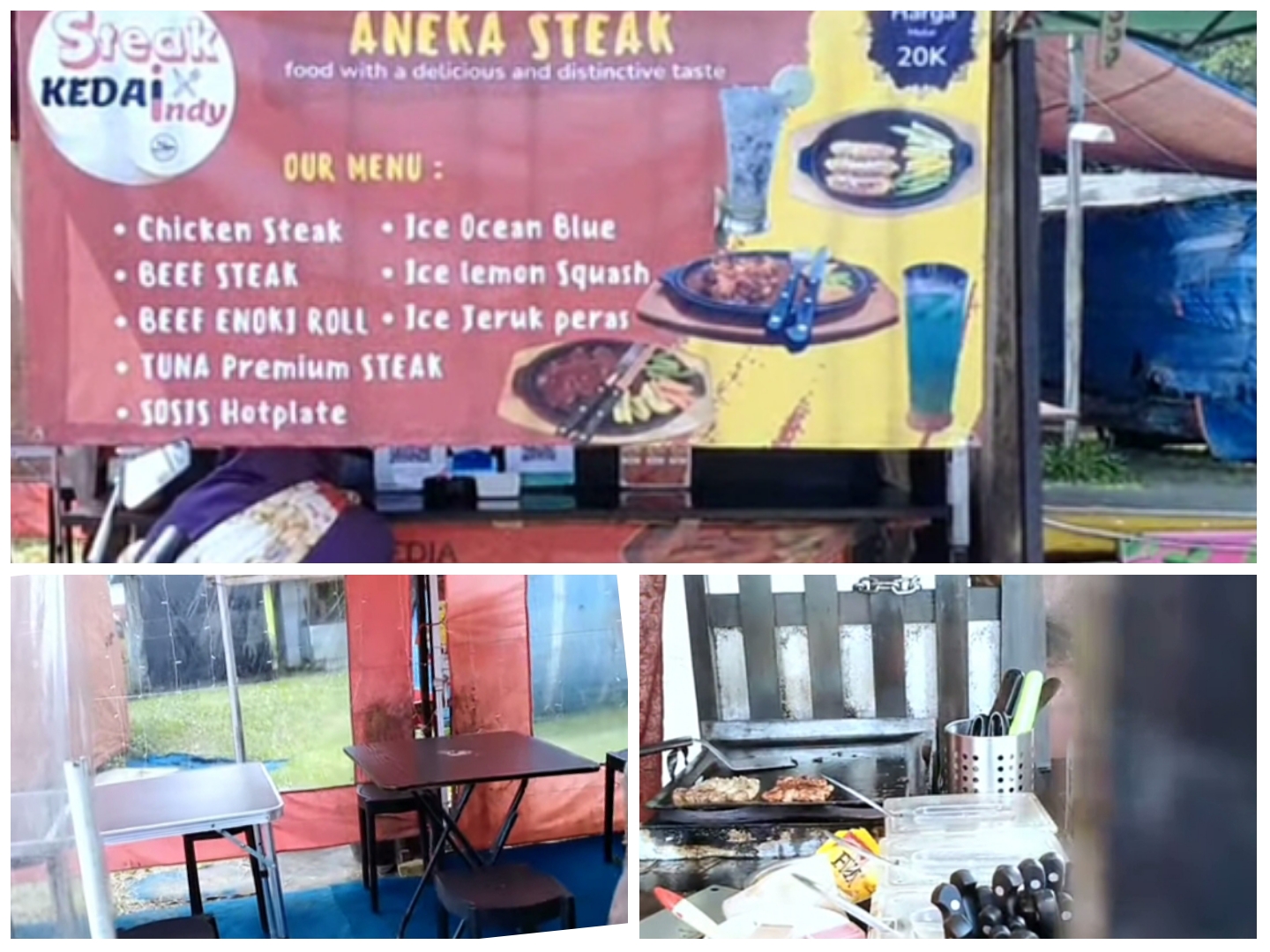 Steak Kedai Indy, yang berlokasi di Taman Patung Gajah Villa Mutiara Lido, Jalan Villa Mutiara Lido, Kecamatan Cigombong, Kabupaten Bogor.