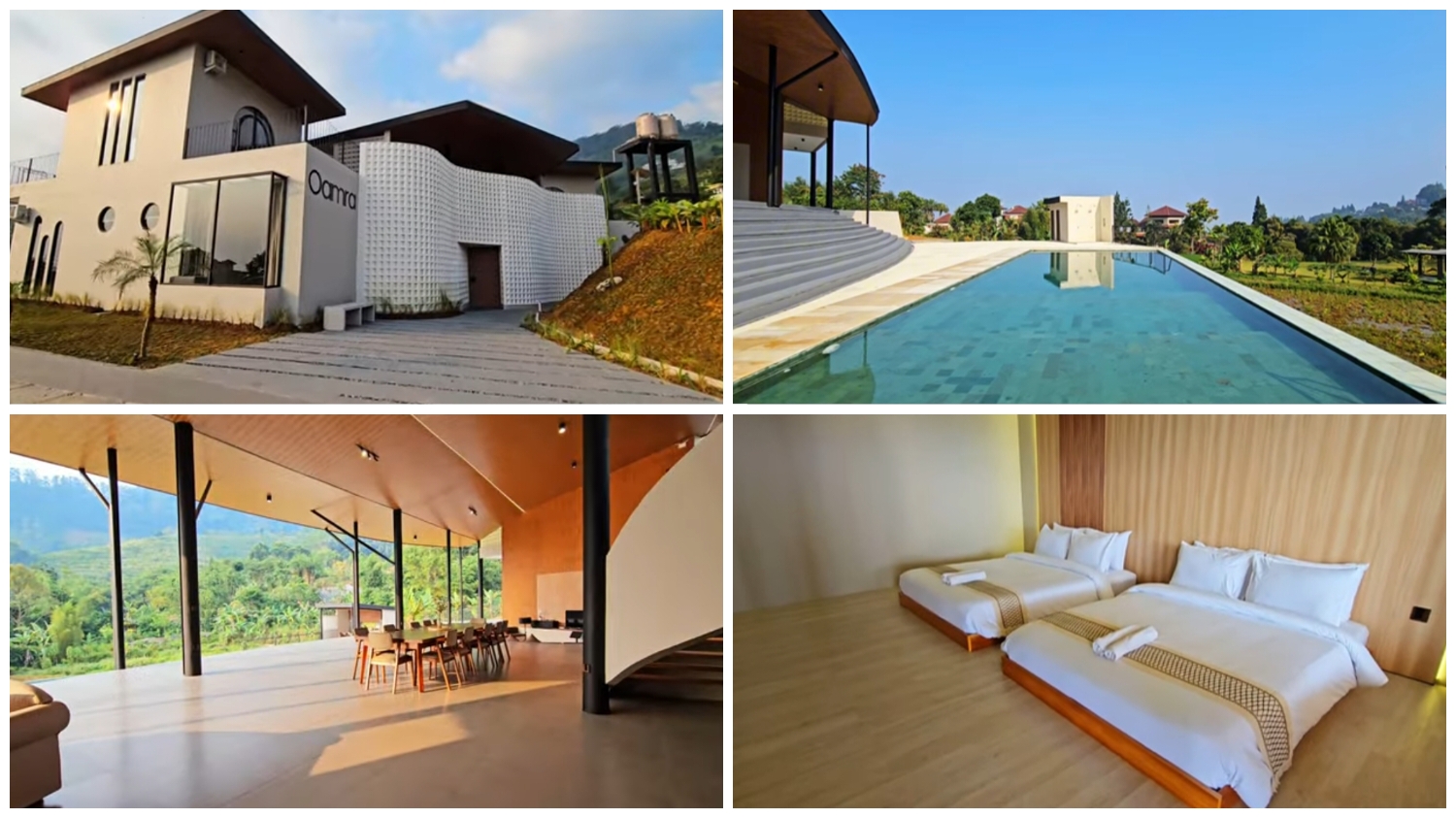 Oamra Villa Bogor yang berlokasii di Jl. Padat Karya, Batukasur, Desa Batu Layang, Kecamatan Cisarua, Kabupaten Bogor, Jawa Barat 16750.
