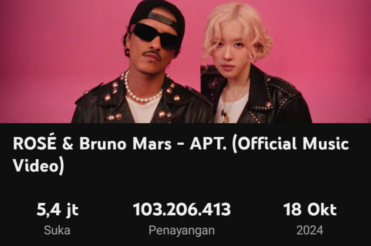 Video musik (MV) Rose ft. Bruno Mars - APT. telah melampaui 100 juta penayangan di YouTube.