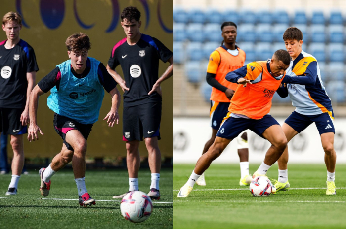 Para pemain Barcelona dan Real Madrid saat berlatih.