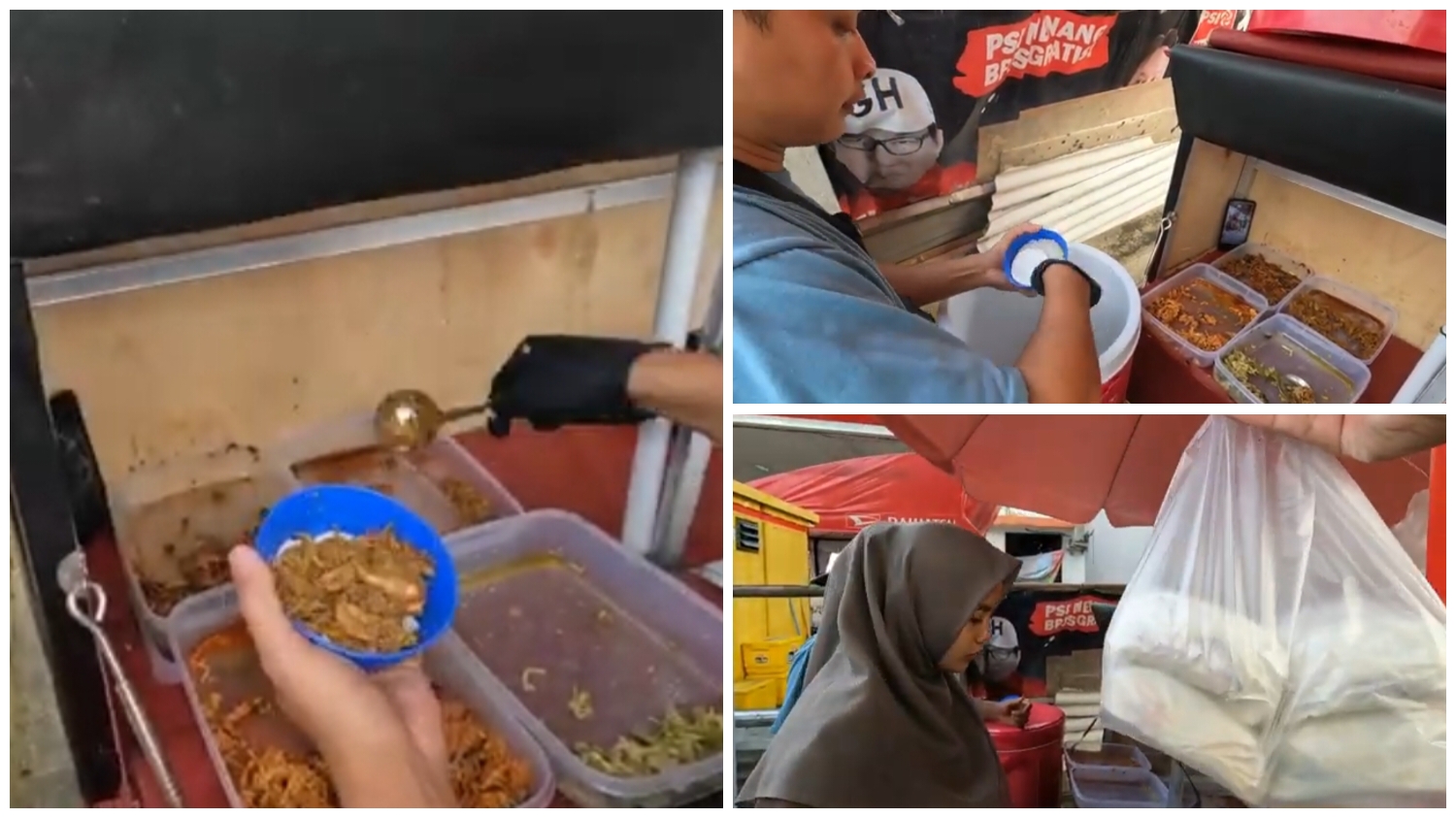 Nasi coklat yang lagi viral di samping pintu keluar Pom Bensin Pemda, Kecamatan Cibinong, Kabupaten Bogor, Jawa Barat 16915.