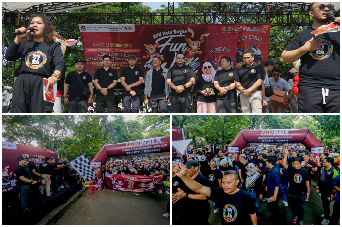 Ribuan warga mengikuti sosialisasi pemilu pada acara Giat Fun Day KPU Kota Bogor di Alun-Alun Kota Bogor, Minggu (27/10/2024) .