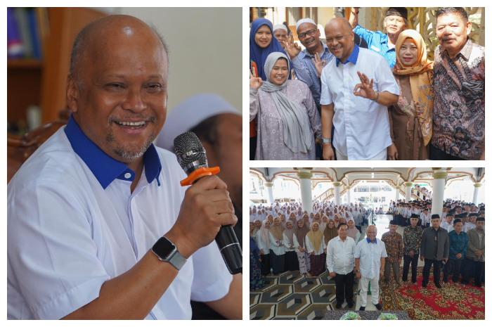 Calon Wakil Gubernur Jawa Barat, Ilham Akbar Habibie, saat mengadakan kunjungan ke Pesantren Bustanul Wildan dan Pesantren Baitul Aqrom, Rabu (30/10/2024).