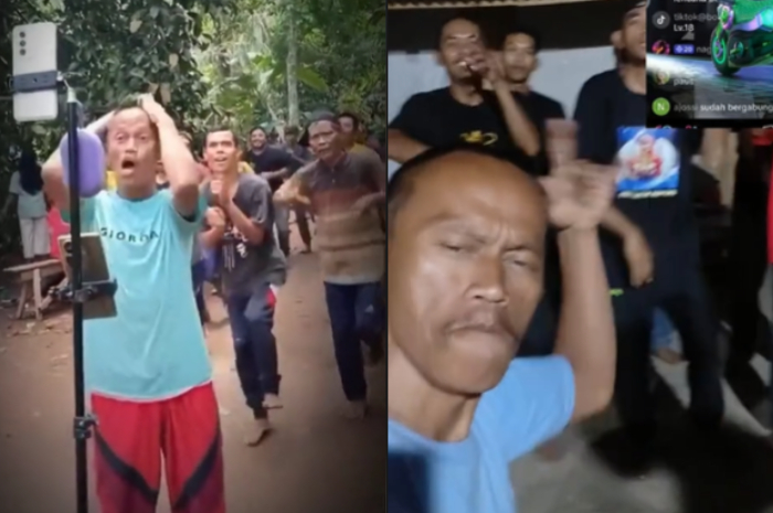 Gunawan dan warga Desa Bojongkembar, Kecamatan Cikembar, Kabupaten Sukabumi saat live di TikTok.