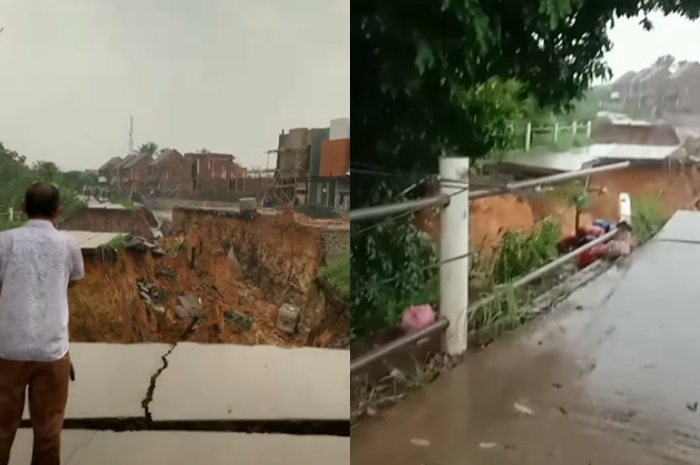 Hujan deras yang mengguyur wilayah Parungpajang, Kabupaten Bogor mengakibatkan jalan alternatif menuju  Tangerang terputus.