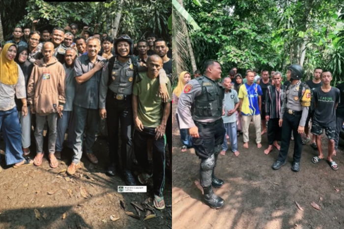 Gunawan warga Desa Bojongkembar, Kecamatan Cikembar, Kabupaten Sukabumi foto bersama Ipda Herman Hadi Basuki atau yang dikenal dengan nama Pak Bhabin.