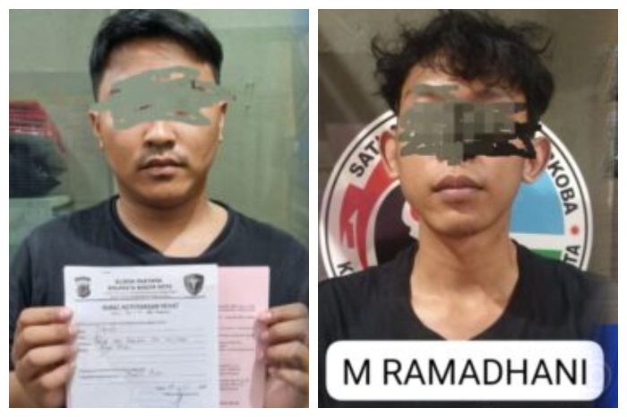 Dua tersangka pengedar rokok sintetis yang berhasil ditangkap petugas Polresta Bogor Kota.