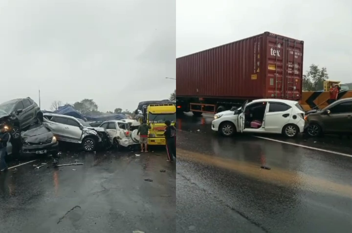 Tabrakan beruntun di KM 92 Tol Cipularang, Senin (11/11/2024).