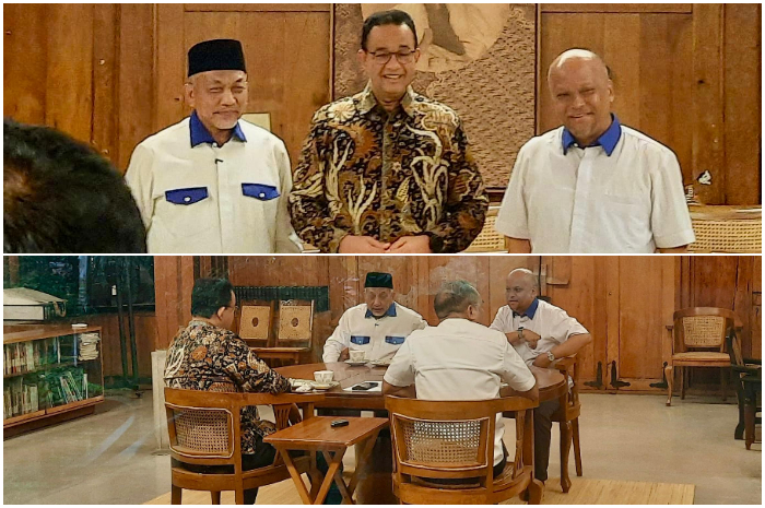 Syaikhu dan Ilham Habibie&nbsp;saat bersama&nbsp;Anies Baswedan di kawasan Lebak Bulus, Jakarta Selatan.
