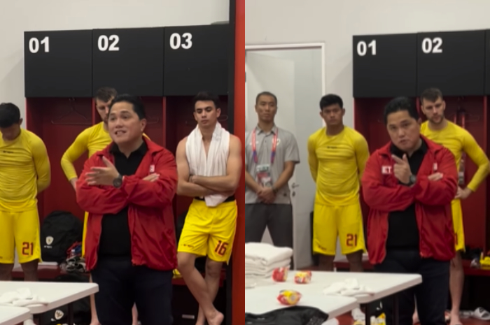 Ketua Umum PSSI Erick Thohir menemui para pemain Timnas Indonesia usai laga menghadapi Jepang, Jumat (15/11/2024) malam.