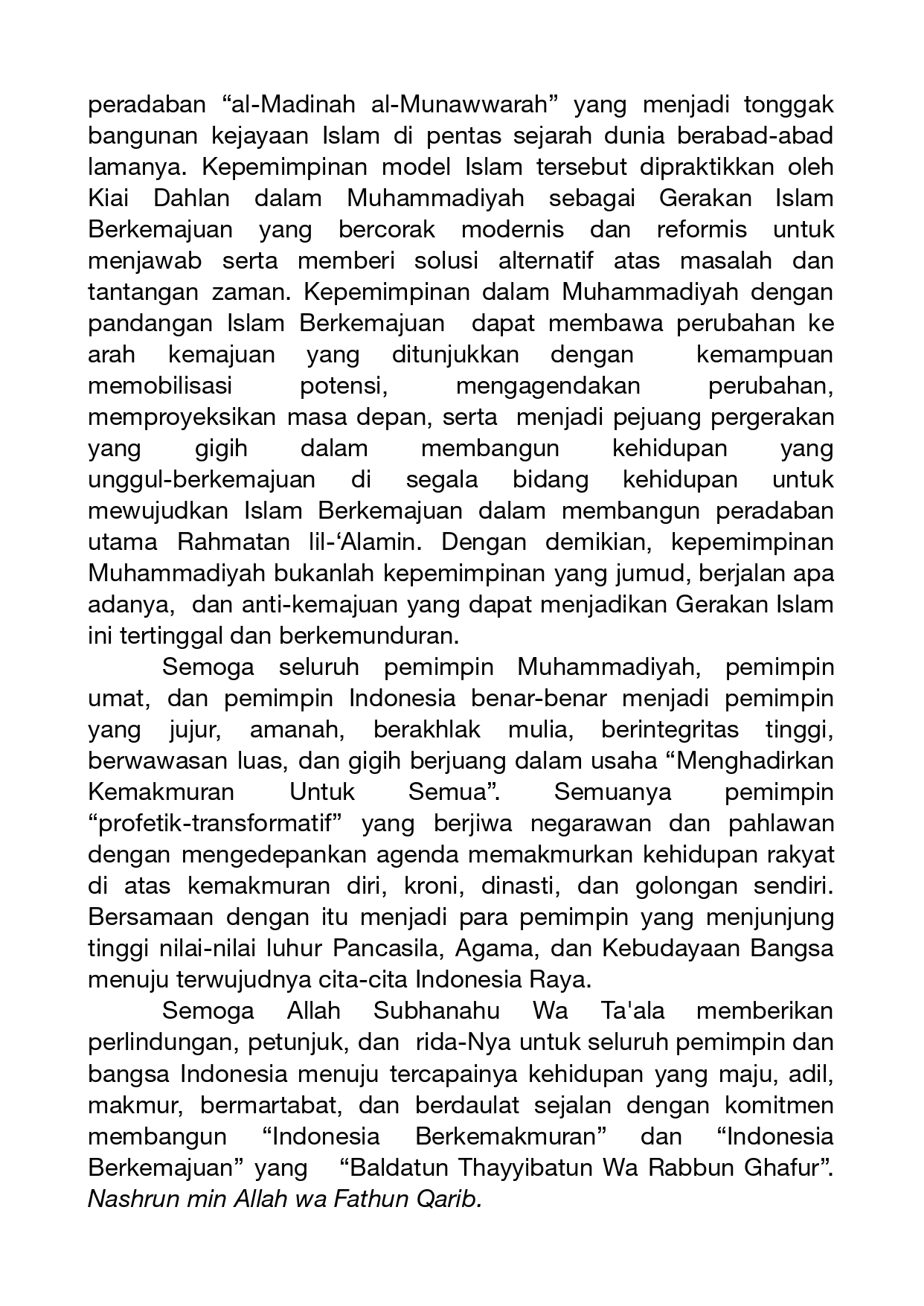 Pidato Milad ke 112 Ketua Umum Pimpinan Pusat Muhammadiyah Haedar Nashir