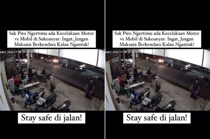 Kecelakaan antara sepeda motor dan mobil di Sukoanyar, Tulungagung, Malang terekam CCTV.