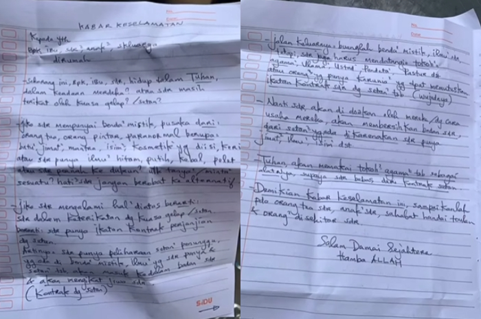 Surat berisi pesan tentang keselamatan viral di media sosial dan dikirimkan ke rumah warga di Depok.