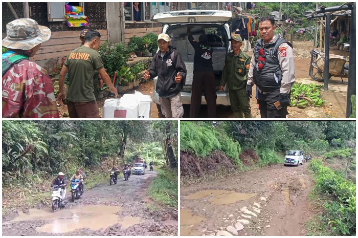Petugas saat mendistribusikan logistik Pilkada 2024 di wilayah Nanggung, Kabupaten Bogor.