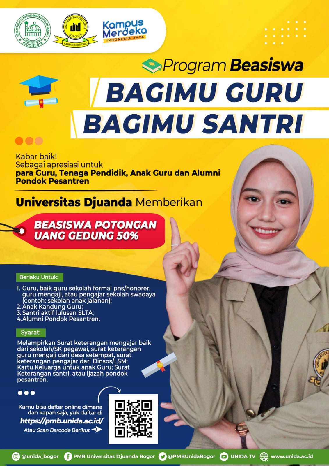 Ayo Daftar! Beasiswa &ldquo;Bagimu Guru &ndash; Bagimu Santri&rdquo; dari UNIDA Bogor