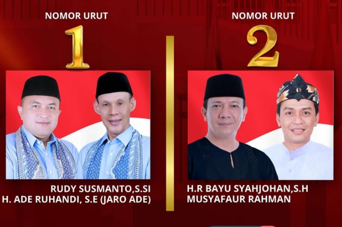 pasangan calon Bupati yakni pasangan Rudy Susmanto dan Ade Ruhandi serta Bayu Syahjohan dan Musyafaur Rahman.