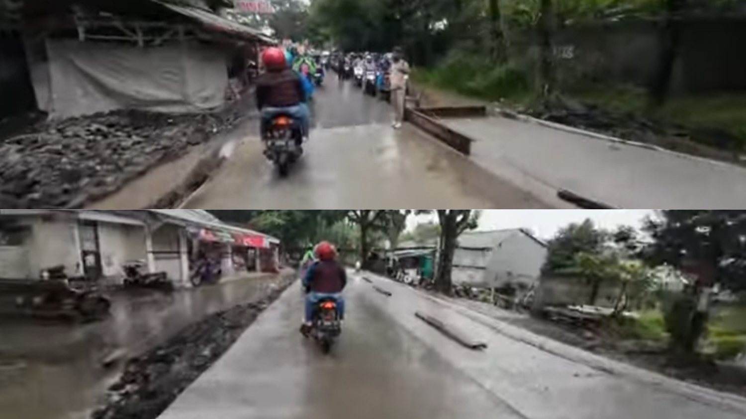 Pengecoran jalan alternatif menuju Puncak Bogor via Bukit Pelangi.