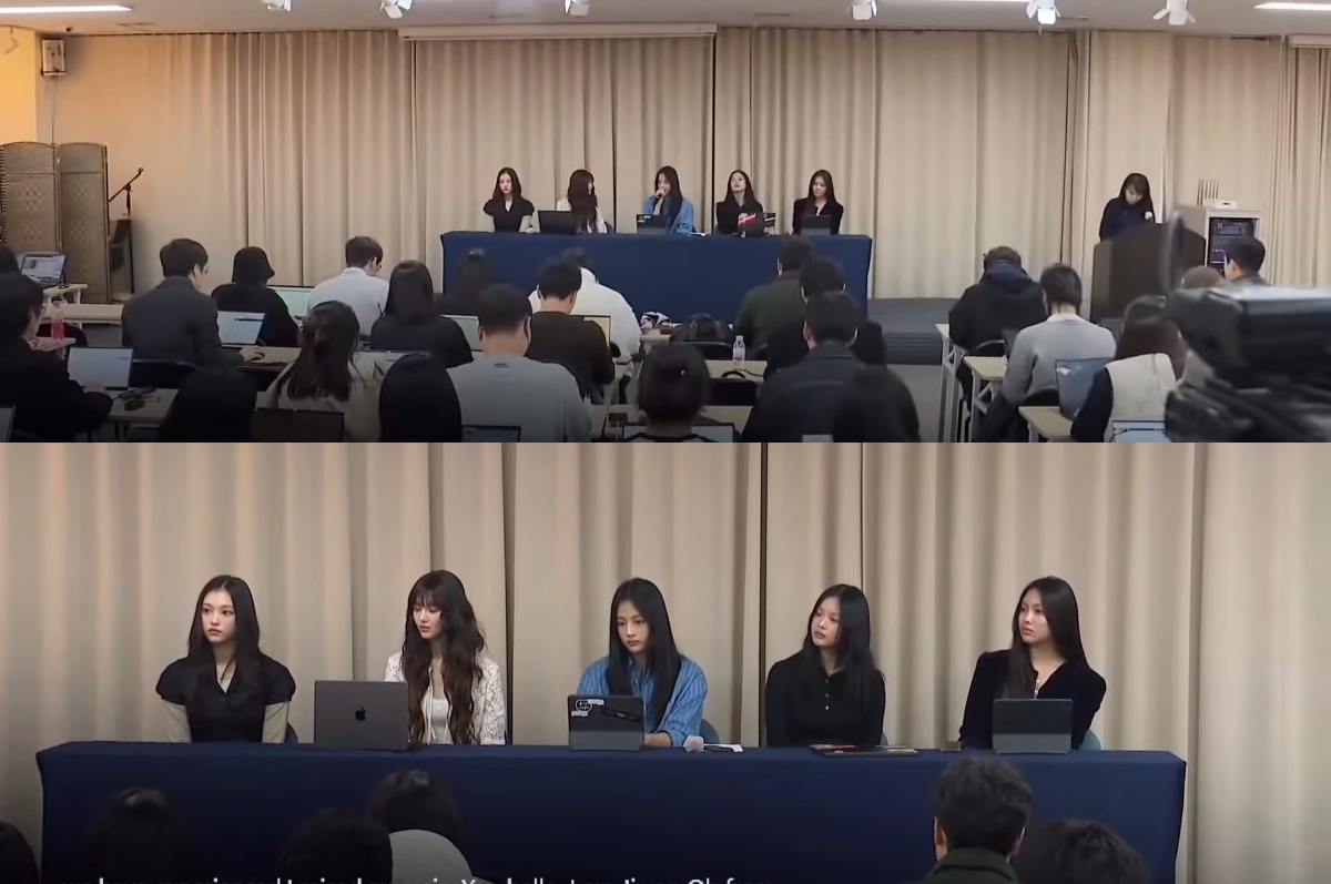 Konferensi pers yang dilakukan NewJeans terkait posisi mereka sebagai artis Ador.