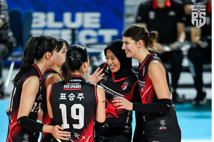 Kemenangan Red Sprak vs IBK Altos di ronde kedua Liga Voli Putri Korea 2024.