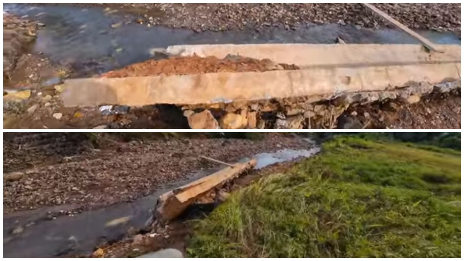 Jembatan putus di jalur alternatif Puncak Dua Bogor.