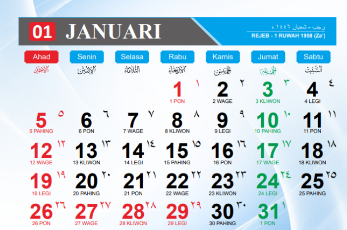 Kalender Januari 2025.