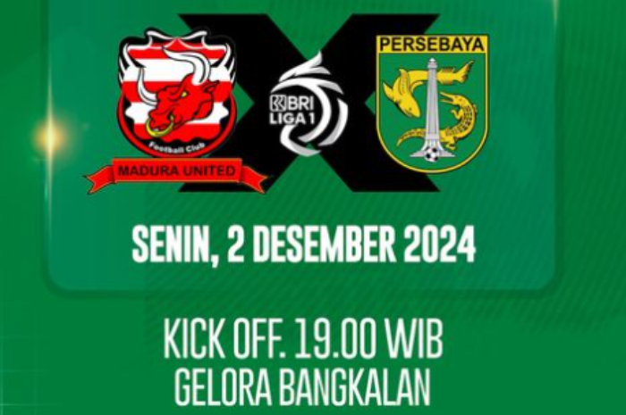 Pertandingan antara Madura United vs Persebaya Surabaya di Liga 1 2024/2024, Senin (2/12/2024) malam.