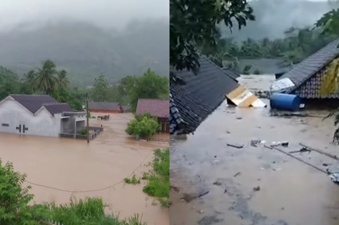 Banjir melanda sejumlah wilayah di Kabupaten Sukabumi, Jawa Barat.