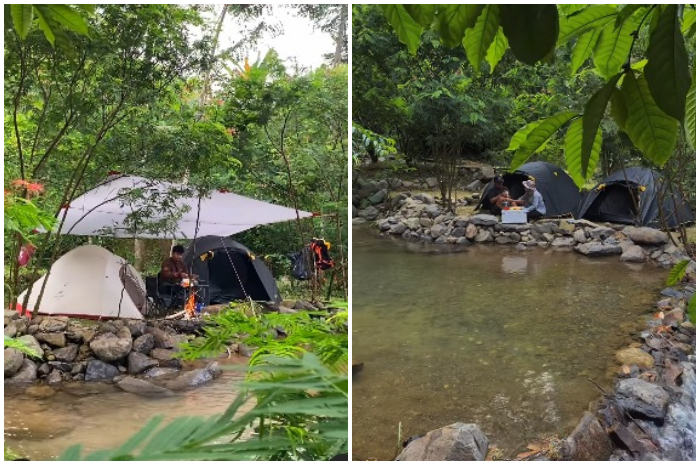 Suasana camping tepi sungai di Watu Gede Riverside, Sentul Kabupaten Bogor.
