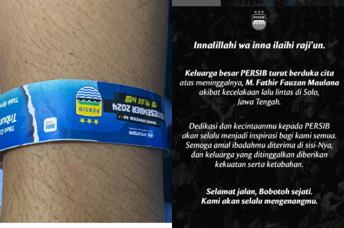 Persib Bandung mengucapkan belasungkawa atas meninggalnya Bobotoh dalam kecelakaan di Kartasura, Jawa Tengah.
