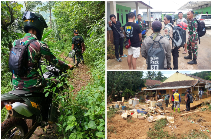 Aksi Relawan RIMB dan Prajurit Kostrad menembus jalur sulit ke lokasi terdampak bencana di Sukabumi.