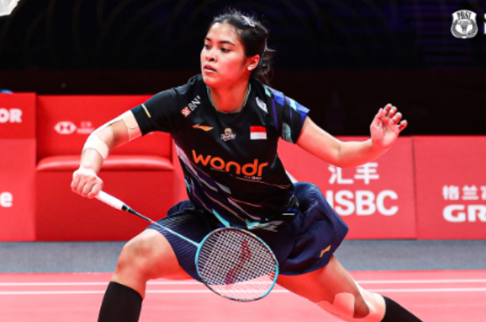 Atlet tunggal putri Indonesia Gregoria Mariska Tunjung bertanding di BWF World Tour Finals 2024.