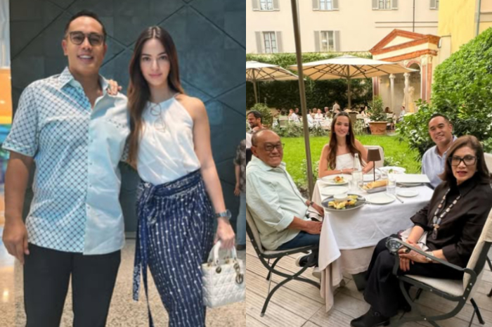 Nia Ramadhani bersama sang suami, Ardi Bakrie serta mertuanya Aburizal Bakrie dan&nbsp;Tatty Murnitriati.