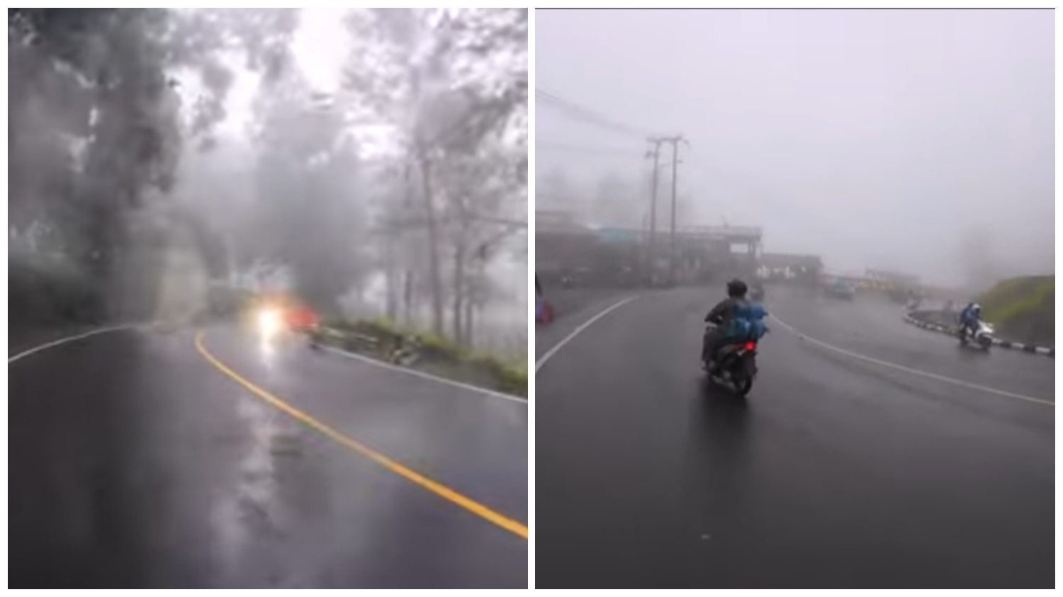 Perjalanan menuju Puncak Bogor saat kabut tebal.