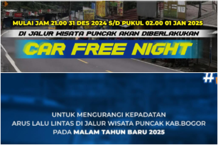 Polisi memberlakukan Car Free Night di jalur Puncak Bogor pada malam Tahun Baru 2025.