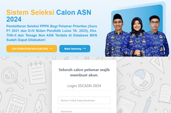 Tampilan laman Sscasn untuk pendaftaran seleksi PPPK.