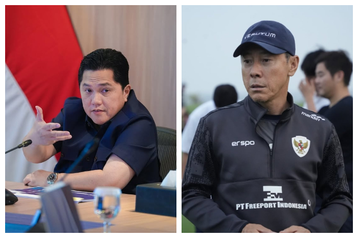 Ketua Umum PSSI Erick Thohir dan Pelatih Indonesia Shin Tae-yong.
