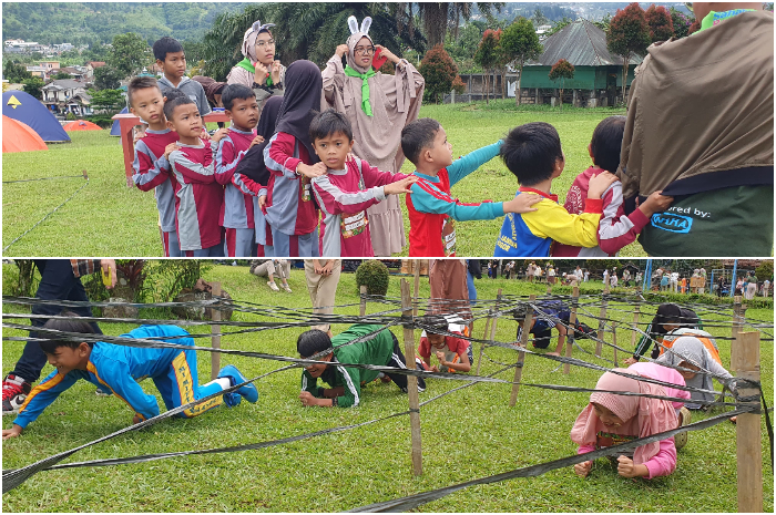 Komunitas Sahabat Berbagi saat menggelar kegiatan outbond bersama anak yatim piatu dan dhuafa di Puncak Bogor.