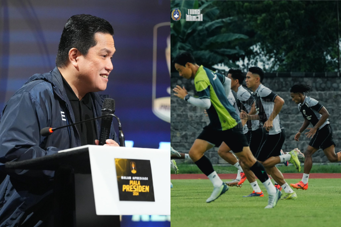 Ketua Umum PSSI Erick Thohir dan pemain Timnas Indonesia.
