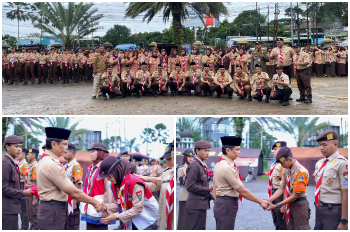 Apel gelar pasukan Kwarcab Kabupaten Bogor di halaman Masjid Harakatul Jannah, Desa Pandansari, Kecamatan Ciawi, Selasa (24/12/2024).