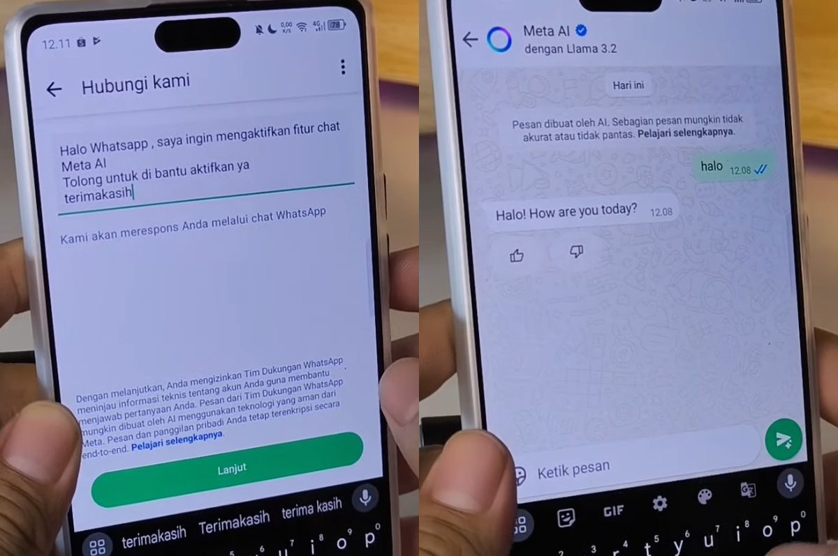 Cara mengaktifkan fitur Meta AI di WhatsApp.