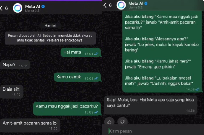 Membuat chat lucu dengan Meta AI di WhatsApp.