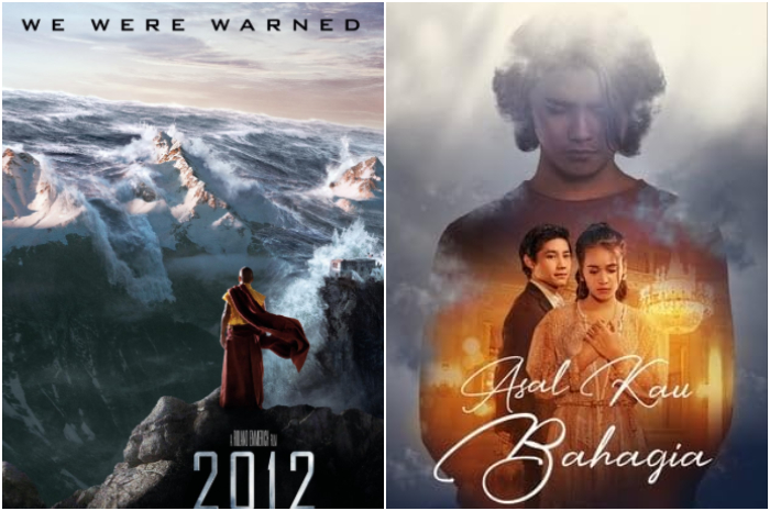 Poster film 2012 dan Asal Kau Bahagia yang bisa disaksikan di tv.