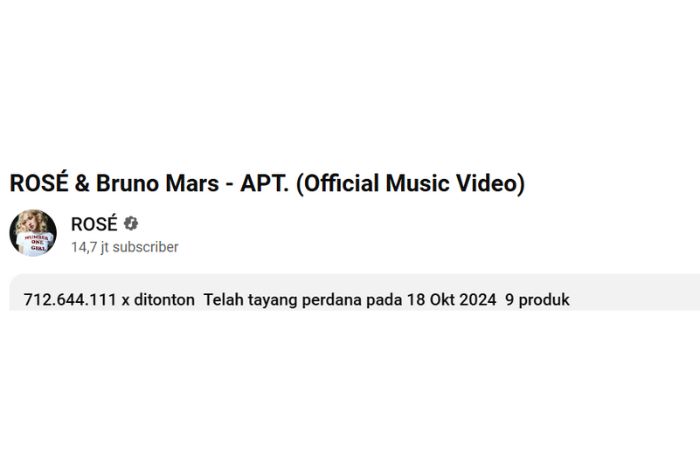 MV APT. Rose melampaui 700 juta views.