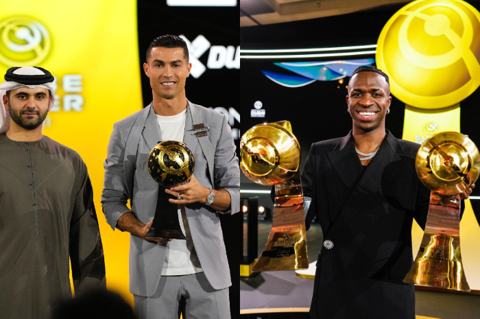Cristiano Ronaldo puji Vinicius Junior setelah memenangkan 2 penghargaan Globe Soccer Award.