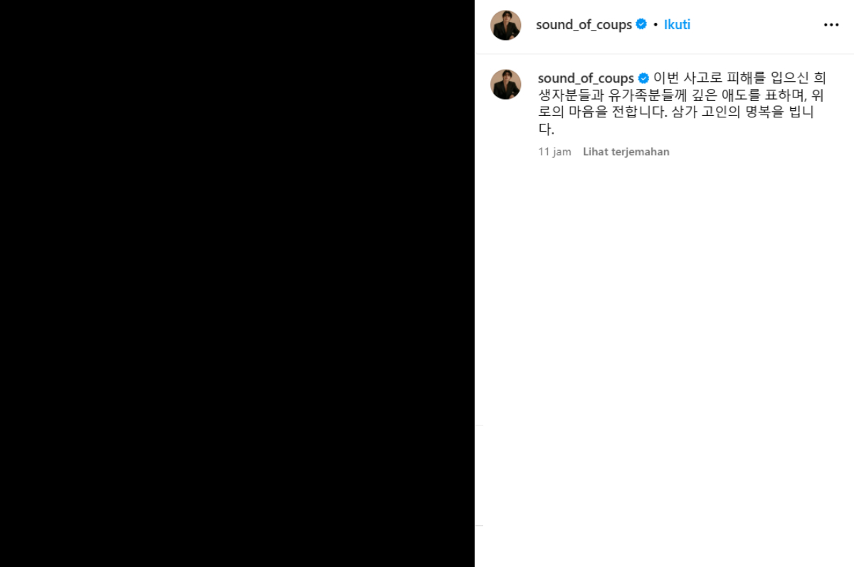 Unggahan S.Scoups SEVENTEEN di Instagram soal kecelakaan pesawat Jeju Air.