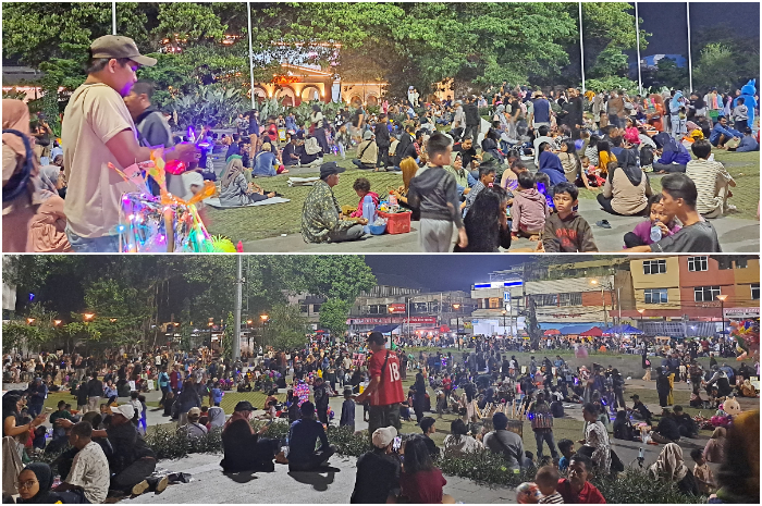Kondisi terkini Alun-alun Kota Bogor di malam pergantian tahun.