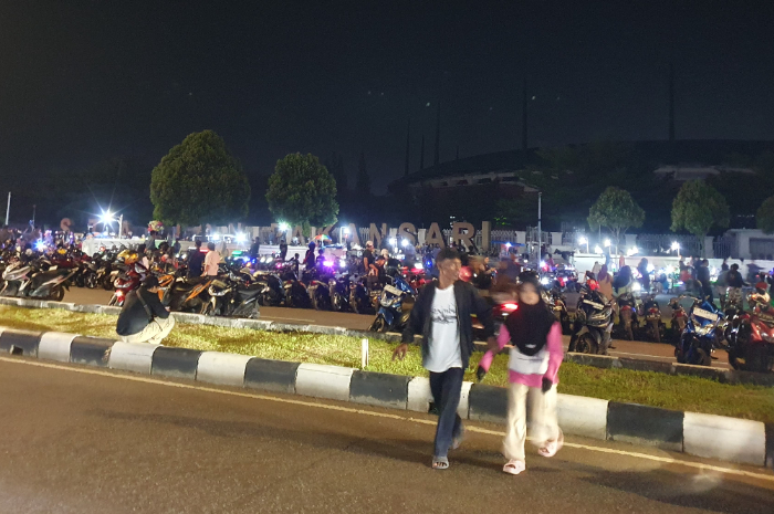 Kondisi terkini area Stadion Pakansari, Bogor pada malam tahun baru Rabu (31/12/2024).