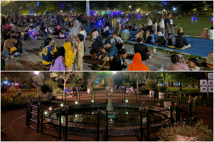 Kondisi Taman Sempur dan Taman Heulang Bogor pada momen malam pergantian tahun 2024.